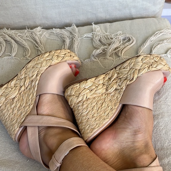 Anthropologie NWT Paloma Barcelo Nude leather Wedge Rafia Espadrille super Chic - Picture 10 of 16